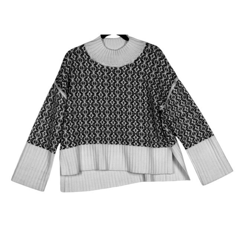 Free Assembly Womens XL Black White Geometric Fair Isle Mock Neck Sweater